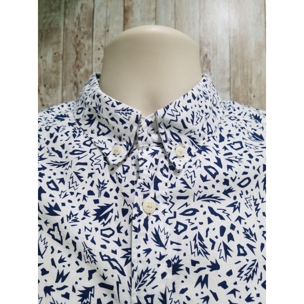 H&M Men’s White Blue Geometrical Pattern Long Sleeve Button Up Shirt Size M 159 - Picture 4 of 10